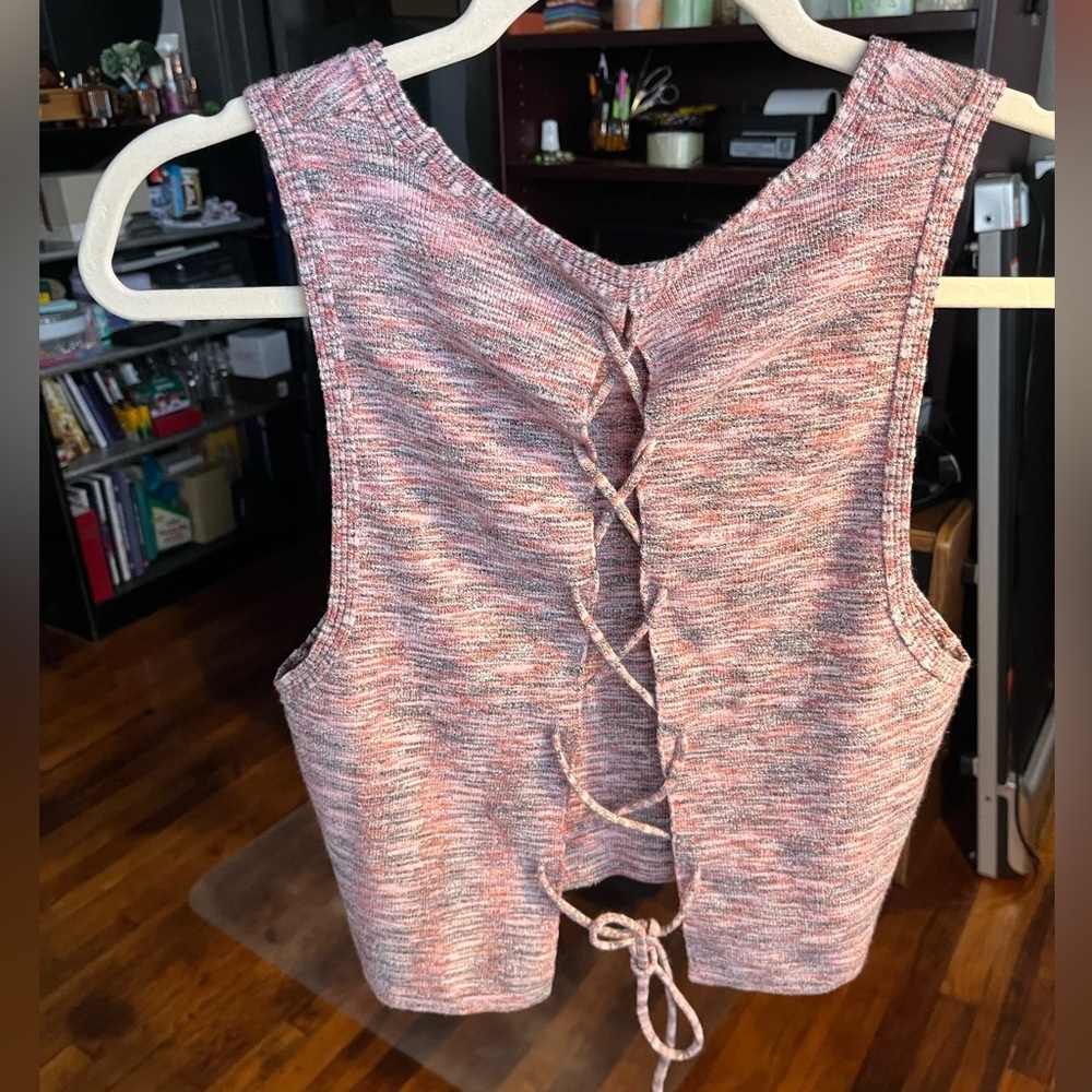Free People Multicolor Knit Lace-Up Crop Top